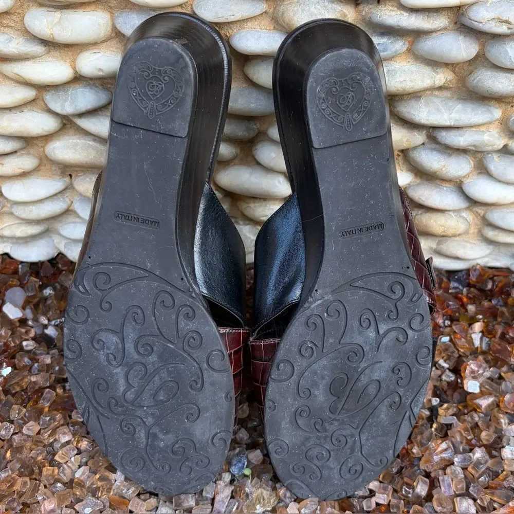 Brighton Lorna Black/Brown Silver Buckle Slip-On Sandales/Loafers Size 7 Boho